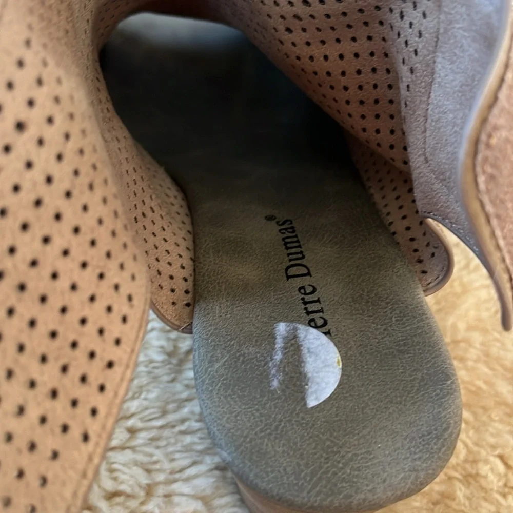 Pierre Duma Taupe/brown backless mule bootie slip on wedge heel w/Velcro Size 8